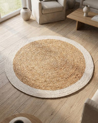 Bordered Brown Jute and Cotton Dhurrie - 1