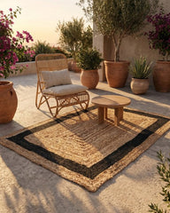 Bordered Brown Jute and Cotton Dhurrie - 1