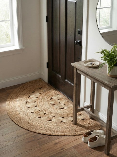Braided Solid Brown Jute Dhurrie - 1