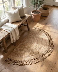 Fringed Brown Jute Dhurrie - 1