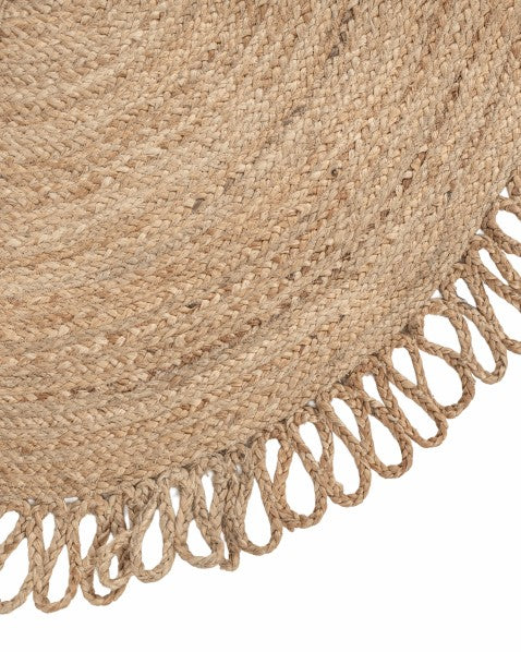 Fringed Brown Jute Dhurrie - 4