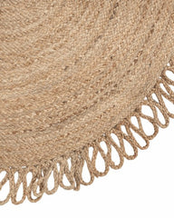 Fringed Brown Jute Dhurrie - 4