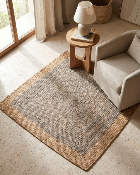Bordered Brown Jute Dhurrie - 1