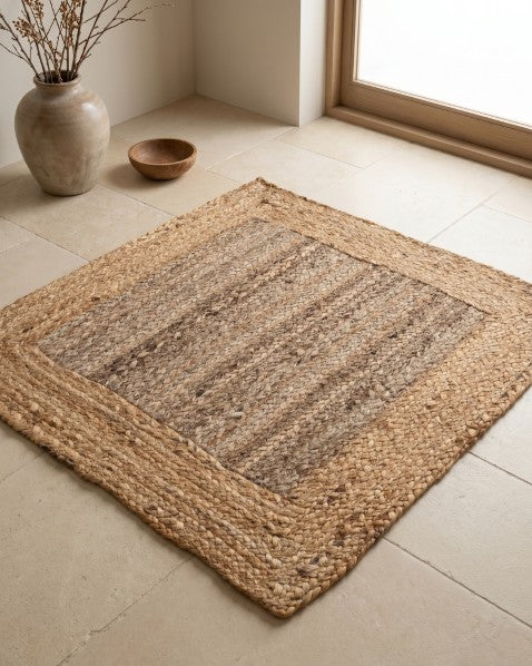 Bordered Brown Jute Dhurrie - 1