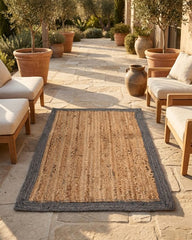 Bordered Brown Jute Dhurrie - 1