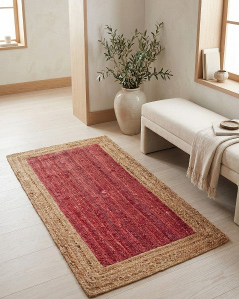 Bordered Red Jute Dhurrie - 1