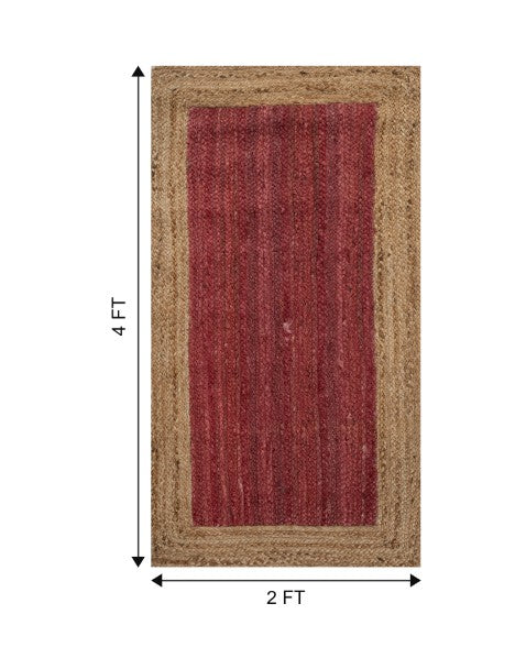 Bordered Red Jute Dhurrie - 7