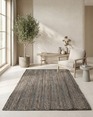 Striped Silver Jute Dhurrie - 1
