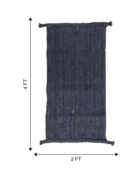 Solid Blue Jute Dhurrie - 7