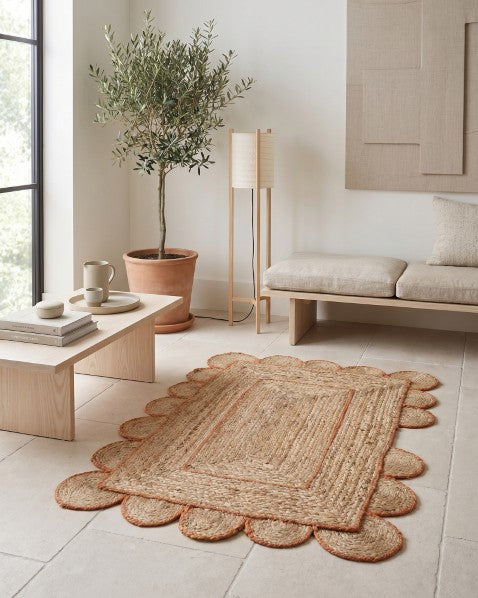 Scalloped Brown Jute Dhurrie - 1