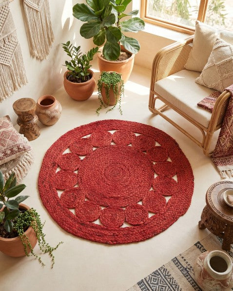 Cutwork Red Jute Dhurrie - 1