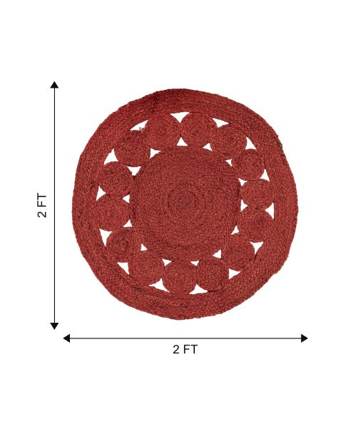 Cutwork Red Jute Dhurrie - 6