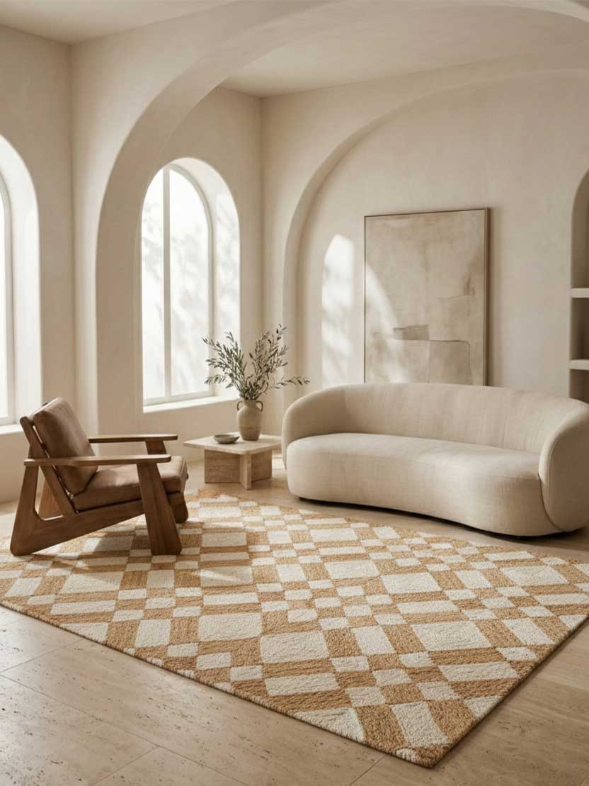 Asterlane Tan White 5X8 Feet Dhurrie 100% Jute for Living Room,Bedroom,Home