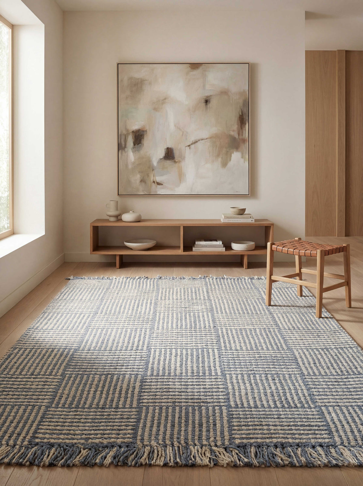 Asterlane Victoria Blue White 5X8 Feet Dhurrie 100% Jute for Living Room,Bedroom,Home