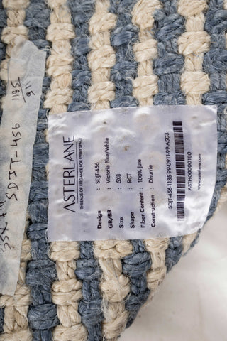 Asterlane Victoria Blue White 5X8 Feet Dhurrie 100% Jute for Living Room,Bedroom,Home