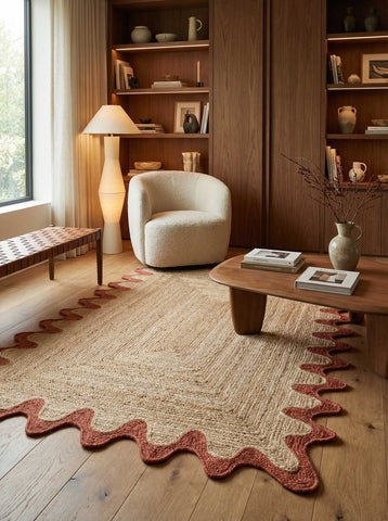 Asterlane Natural Ribbon Red 5X8 Feet Dhurrie 100% Jute for Living Room,Bedroom,Home