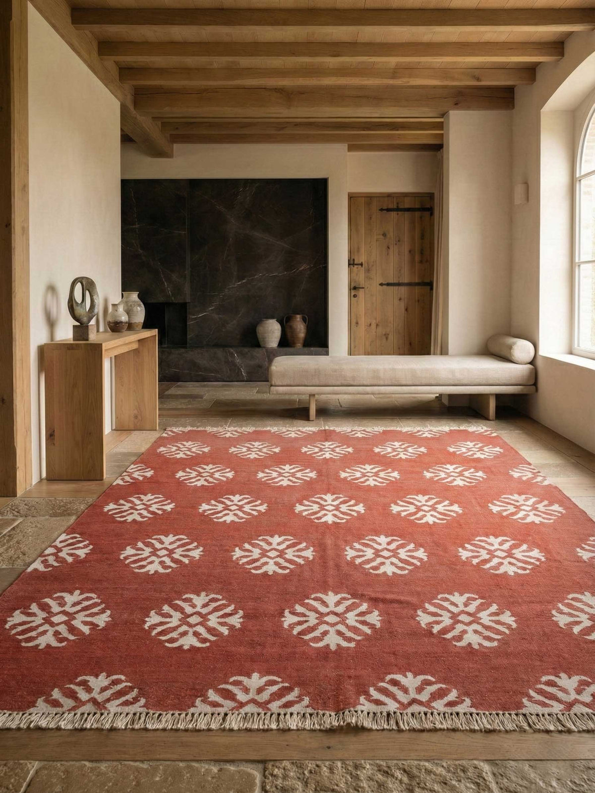 Asterlane Ribbon Red White 9X12 Feet Dhurrie 100% Polyester for Living Room,Bedroom,Home