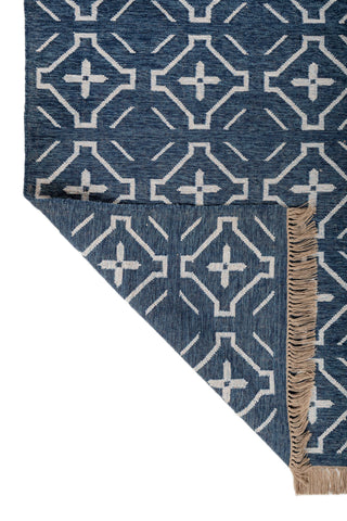 Asterlane Dark Night Blue White 9X12 Feet Dhurrie 100% Polyester for Living Room,Bedroom,Home