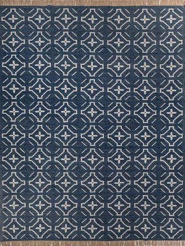 Asterlane Dark Night Blue White 9X12 Feet Dhurrie 100% Polyester for Living Room,Bedroom,Home