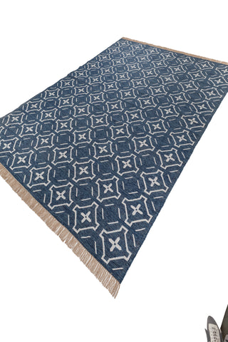 Asterlane Dark Night Blue White 9X12 Feet Dhurrie 100% Polyester for Living Room,Bedroom,Home