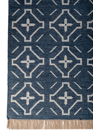 Asterlane Dark Night Blue White 9X12 Feet Dhurrie 100% Polyester for Living Room,Bedroom,Home