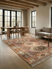 Asterlane Orange Bright Yellow 4'6X6'6 Feet Dhurrie 100% Wool for Living Room,Bedroom,Home