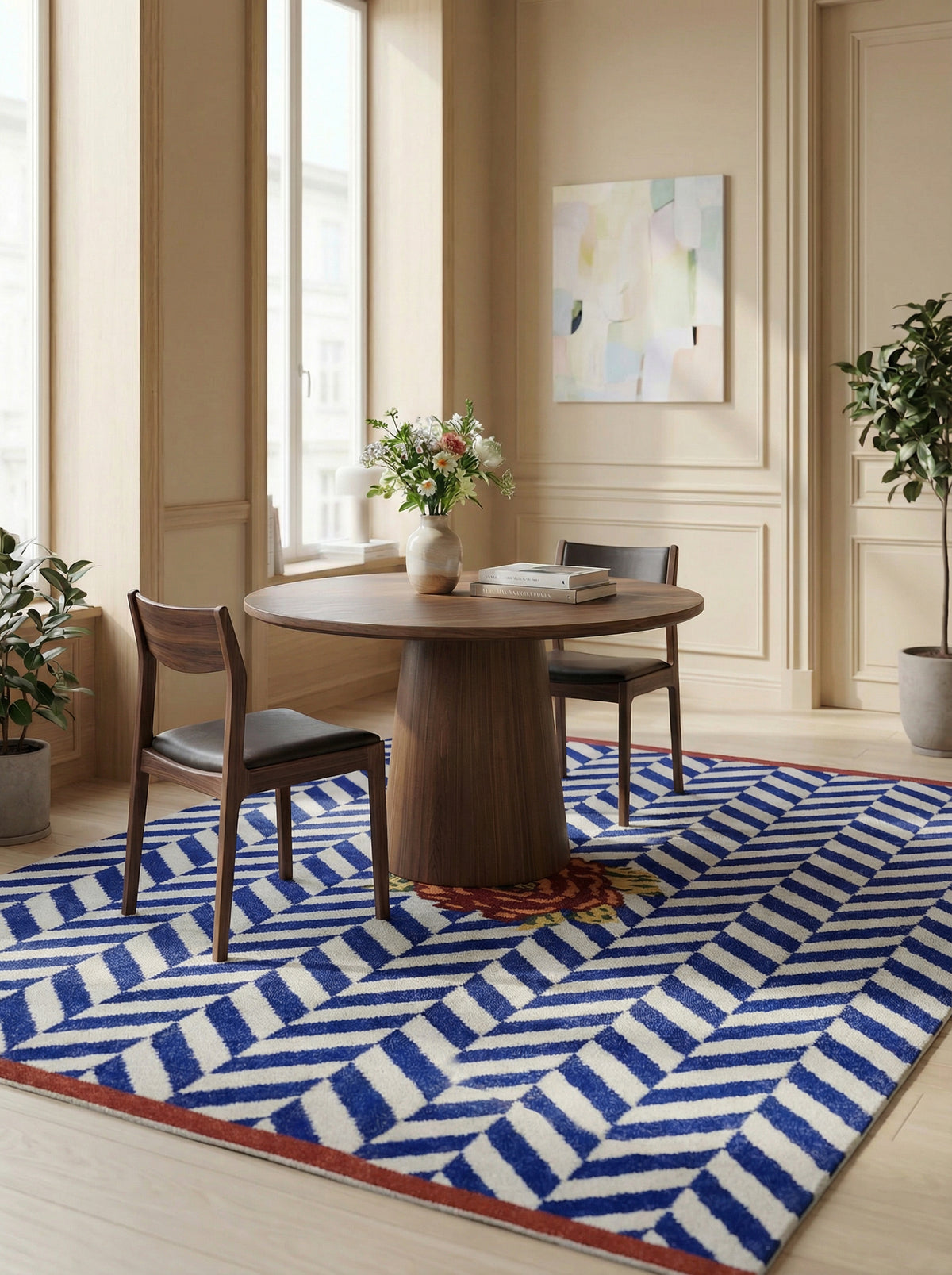 Asterlane Deep Navy White 5X6'6 Feet Dhurrie 100% Wool for Living Room,Bedroom,Home