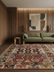 Asterlane Natural Brown Ribbon Red 5'6X7'6 Feet Dhurrie 100% Wool for Living Room,Bedroom,Home