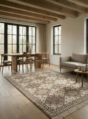 Asterlane Beige White 5'6X7'6 Feet Dhurrie 100% Wool for Living Room,Bedroom,Home