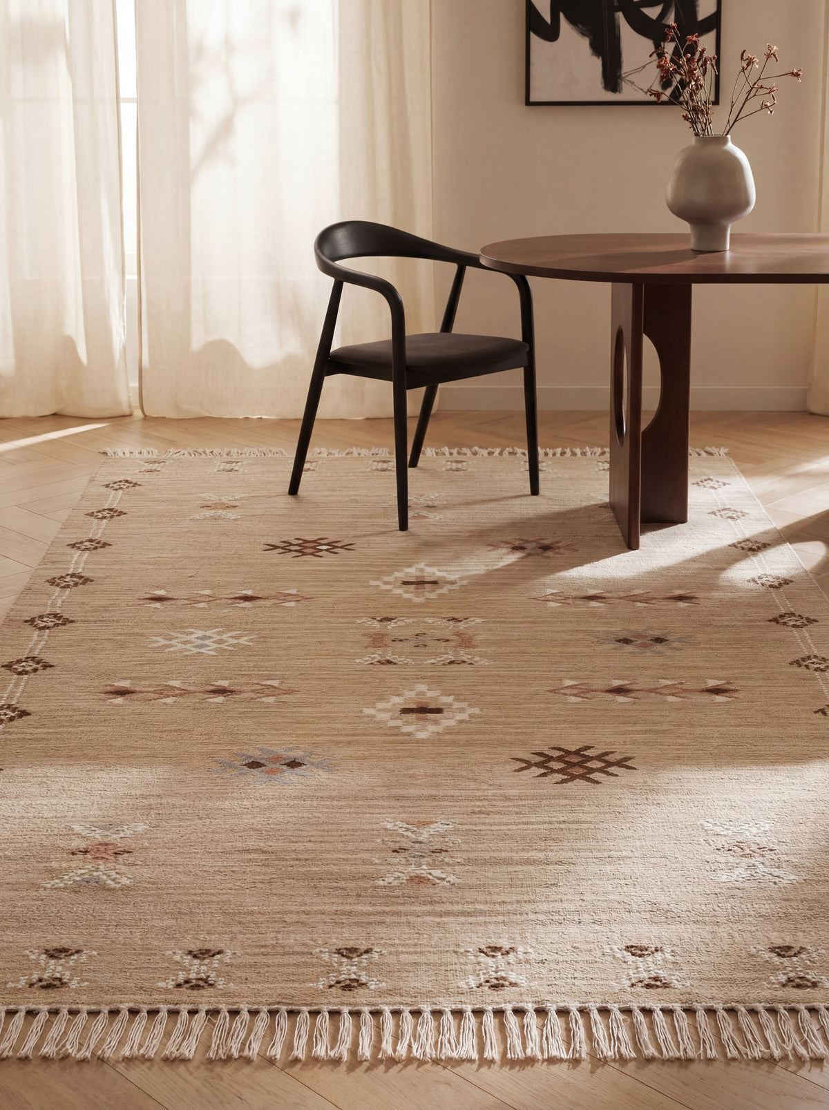 Asterlane Ashwood White 5X8 Feet Dhurrie 100% Wool for Living Room,Bedroom,Home