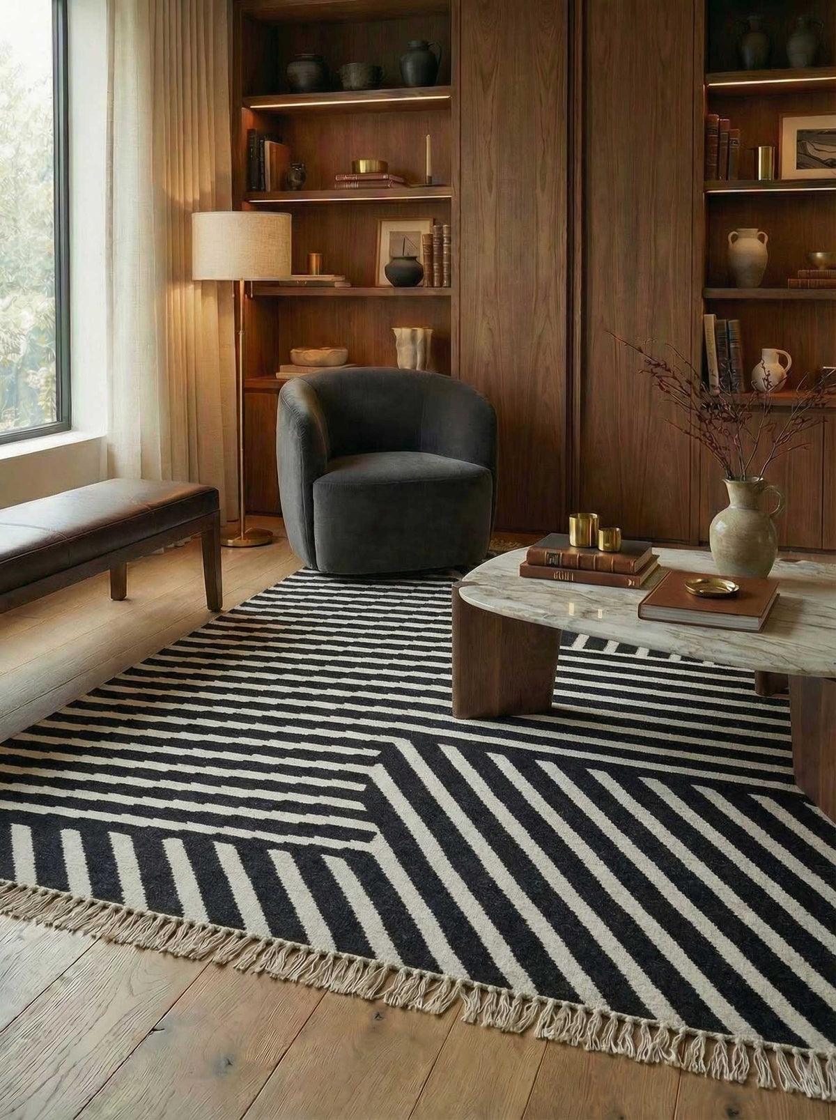 Asterlane Ebony White 5X8 Feet Dhurrie 60% Wool and 40% Polyester for Living Room,Bedroom,Home