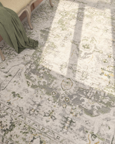 Soft Classic Rug | Linen White & Amber Green Carpet for Living Room, Bedroom, Dining Room 4X6 ft,5X7.6 ft & 6.6X9.6 ft