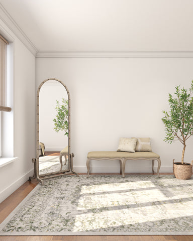 Soft Classic Rug | Linen White & Amber Green Carpet for Living Room, Bedroom, Dining Room 4X6 ft,5X7.6 ft & 6.6X9.6 ft