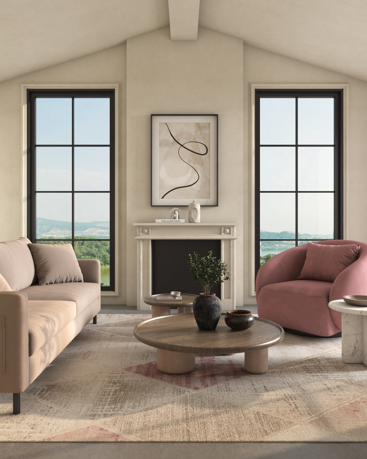 Asterlane Modern Pink & Light Beige Geometrical Rug