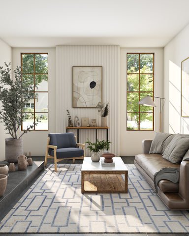 Off White & Twilight Blue Abstract Rug - Soft Carpet for Living Room & Bedroom | 4x6, 5x7.6, 6.6x9.6 ft