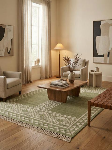 Asterlane Treetop White 4X6 Feet Dhurrie 100% Wool for Living Room,Bedroom,Home