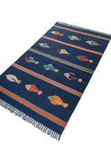 Mariner Blue Wool Dhurrie