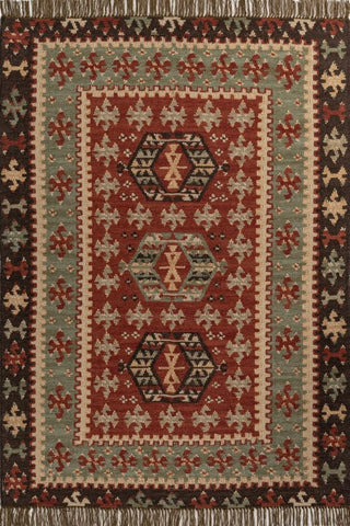 Kavren Red Green Wool Rug
