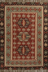 Kavren Red Green Wool Rug