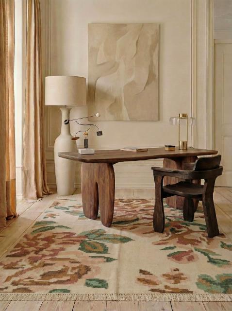 Petalia Beige Wool Dhurrie