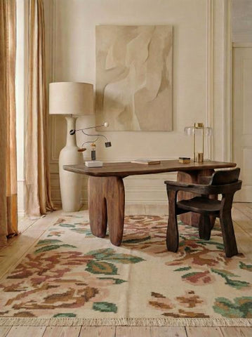 Petalia Beige Wool Dhurrie