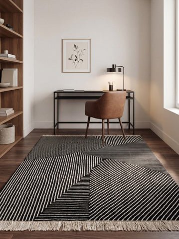 Linea Black White Wool Rug