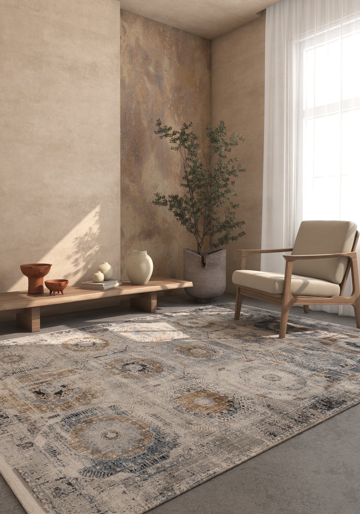 Soft Abstract Rug 4X6 Ft | Soft Gray Silver Lake Blue Carpet For Living Room, Bedroom, Dining Room