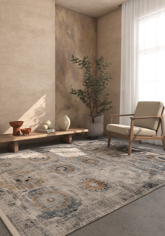 Soft Abstract Rug 4X6 Ft | Soft Gray Silver Lake Blue Carpet For Living Room, Bedroom, Dining Room