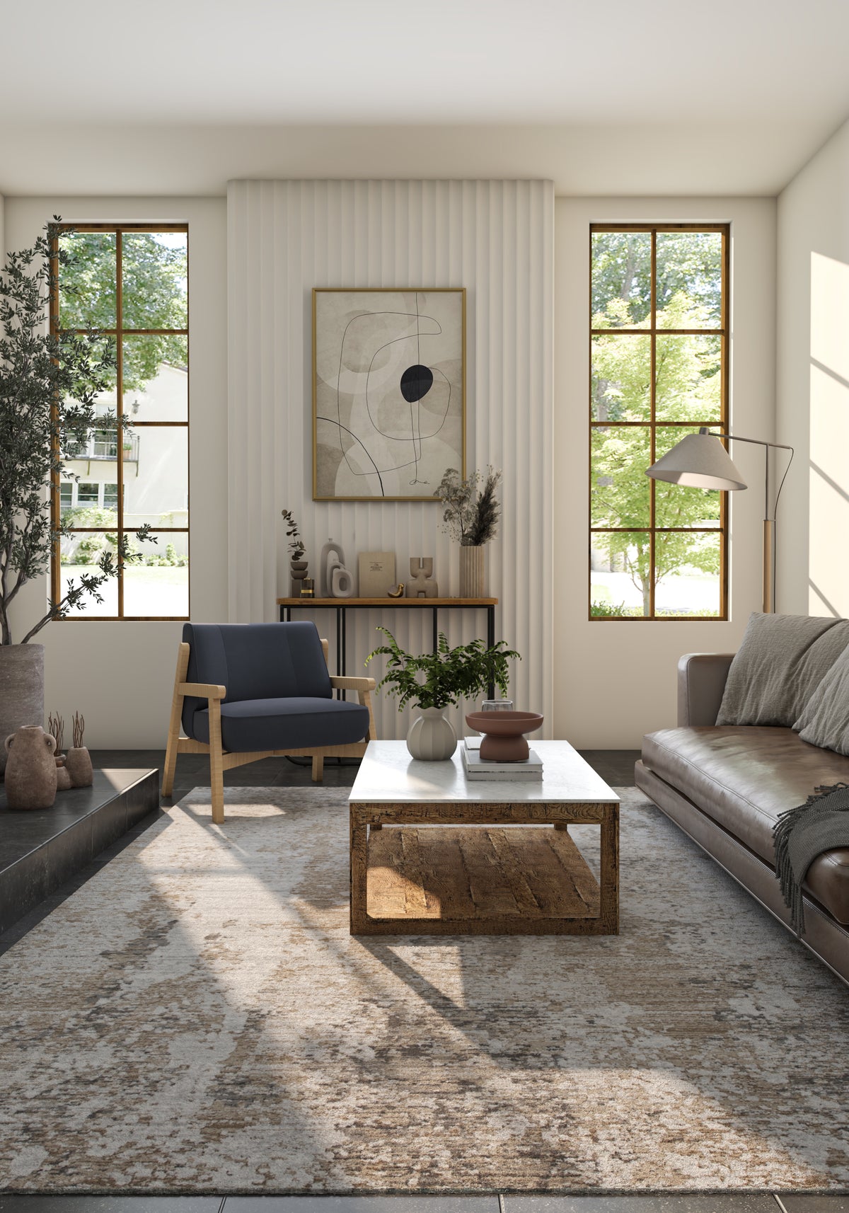 Soft Abstract Rug 5X7'6 Ft | White Silver Gray Carpet For Living Room, Bedroom, Dining Room