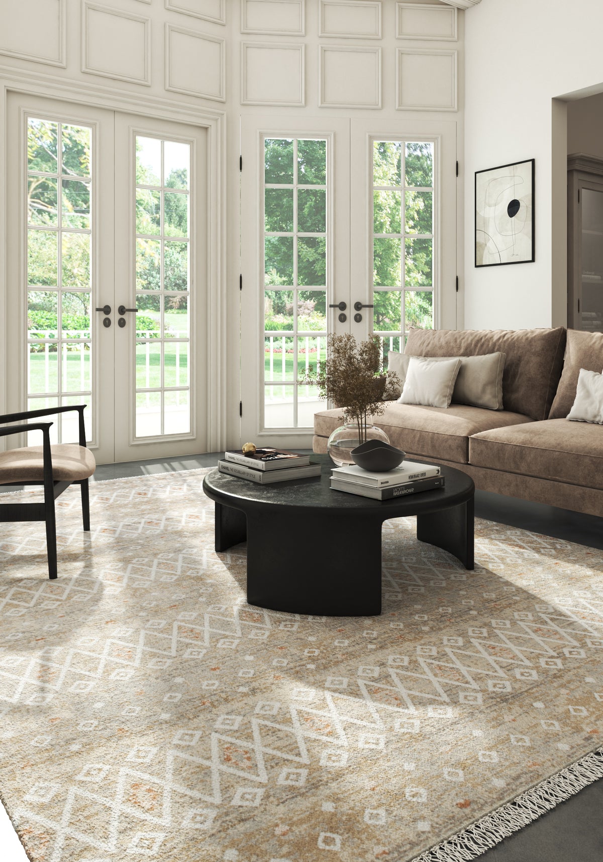 Soft Abstract Rug 5X7'6 Ft | White Linen Carpet For Living Room, Bedroom, Dining Room