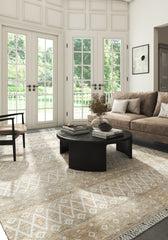 Soft Abstract Rug 5X7'6 Ft | White Linen Carpet For Living Room, Bedroom, Dining Room