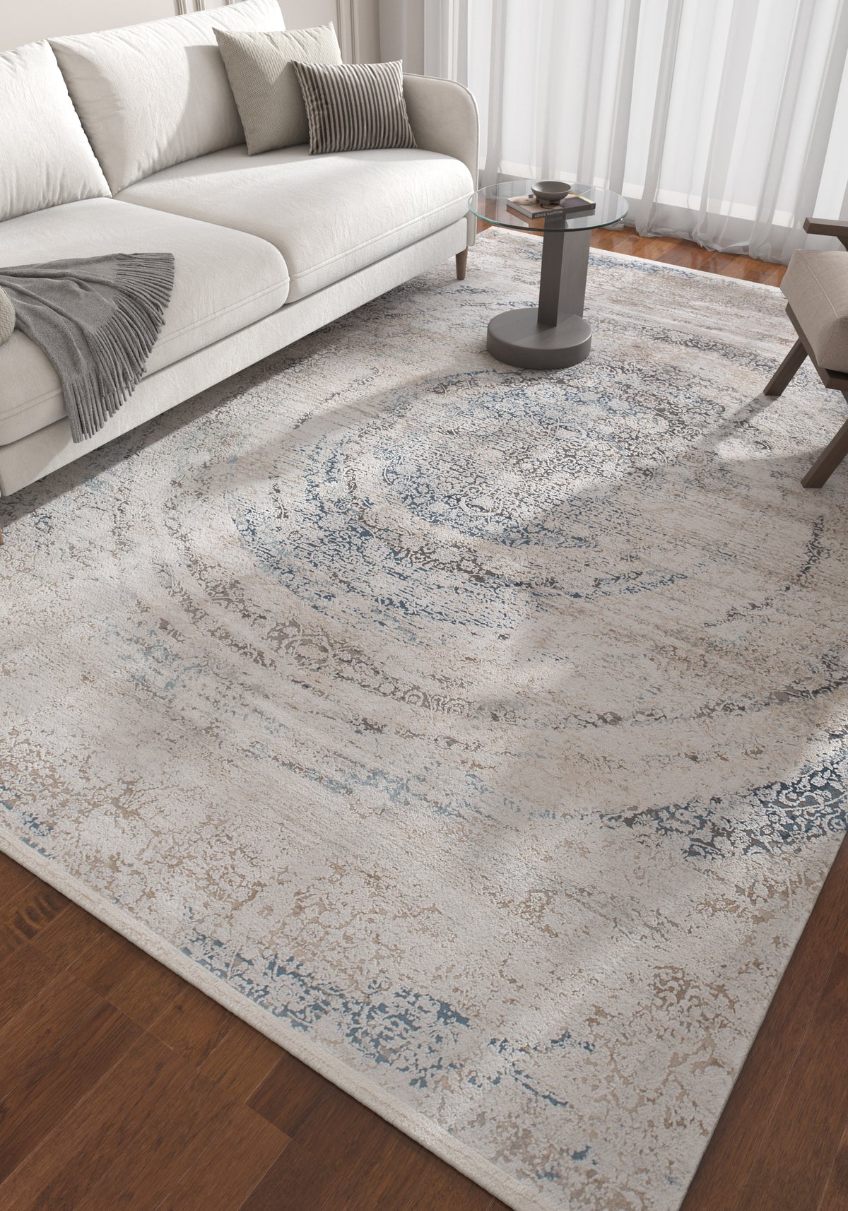 Soft Abstract Rug 5X7'6 Ft | White Inky Sea Carpet For Living Room, Bedroom, Dining Room