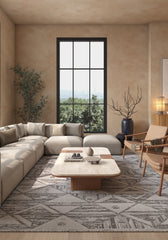 Soft Abstract Rug 6'6X9'6 Ft | Cyan Blue Steel Gray Carpet For Living Room, Bedroom, Dining Room