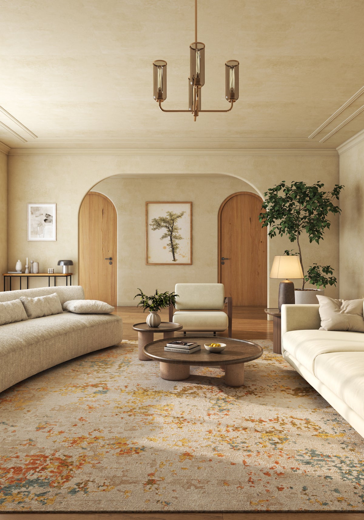 Soft Abstract Rug 6'6X10 Ft | Yellow Flash Linen Carpet For Living Room, Bedroom, Dining Room